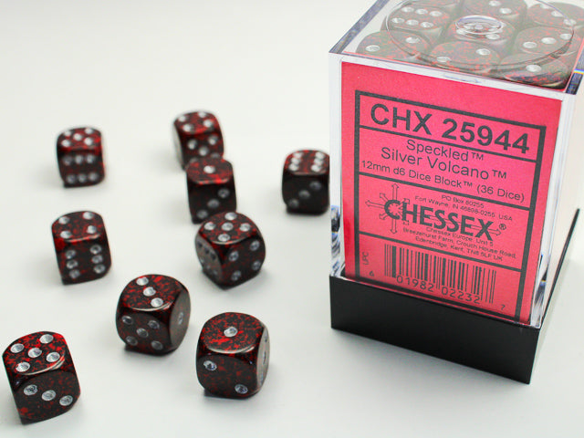 Chessex: Speckled - Volcano/Silver - 12mm d6 - Dice Block (36) - Chessex - Accessories