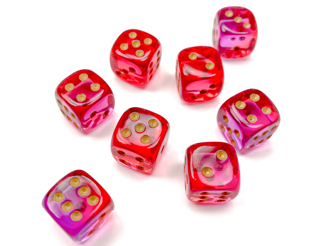 Chessex: Gemini Translucent - Red-Violet/Gold - 12mm d6 - Dice Block (36) - Chessex - Accessories