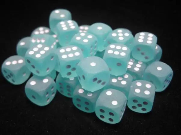 Chessex: Frosted - Teal/White - 12mm d6 - Dice Block (36) - Chessex - Accessories