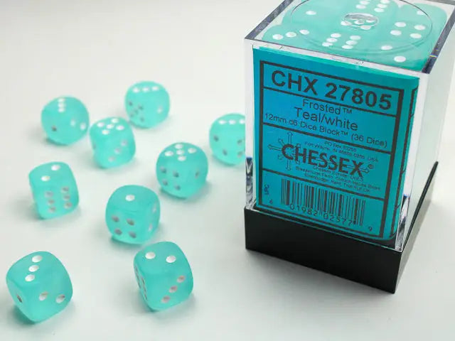 Chessex: Frosted - Teal/White - 12mm d6 - Dice Block (36) - Chessex - Accessories