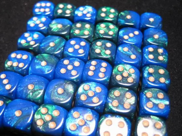 Chessex: Gemini - Blue Green/Gold - 12mm d6 - Dice Block (36) - Chessex - Accessories