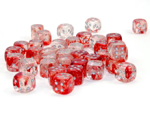 Chessex: Luminary Nebula - Red/Silver - 12mm d6 - Dice Block (36) - Chessex - Accessories