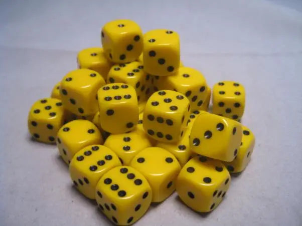 Chessex: Opaque - Yellow/Black - 12mm d6 - Dice Block (36) - Chessex - Accessories