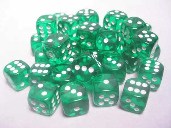 Chessex: Translucent - Green/White - 12mm d6 - Dice Block (36) - Chessex - Accessories