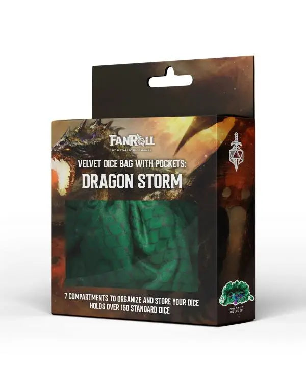 Dragon Storm Velvet Compartment Dice Bag: Green Dragon - FanRoll - Accessories