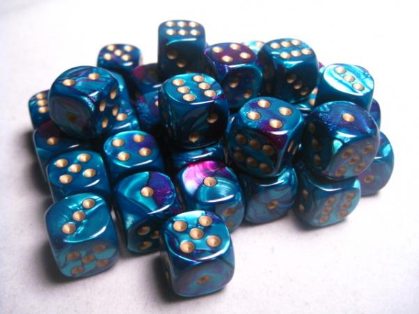 Chessex: Gemini - Purple Teal/Gold - 12mm d6 - Dice Block (36) - Chessex - Accessories