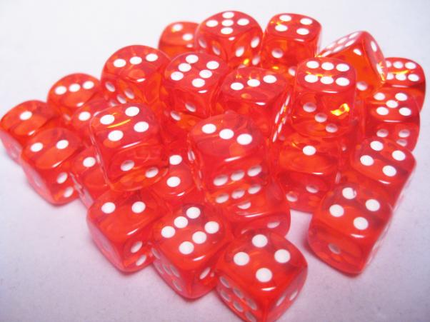 Chessex: Translucent - Orange/White - 12mm d6 - Dice Block (36) - Chessex - Accessories