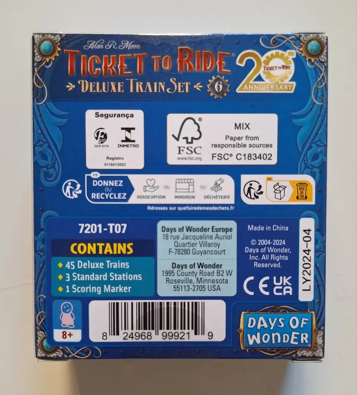 Ticket to Ride: Deluxe Train Set - Blue Passenger Car - 20th Anniversary - Days of Wonder - Board Games