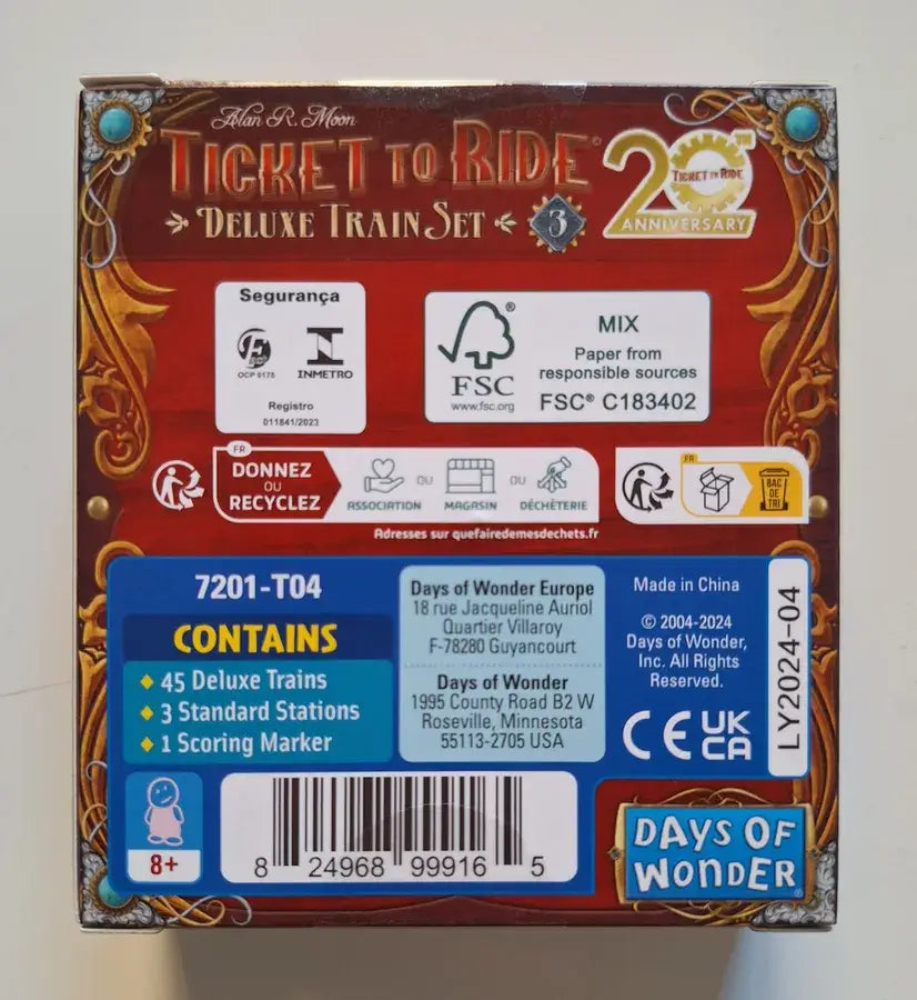 Ticket to Ride: Deluxe Train Set - Red Passenger Car - 20th Anniversary - Days of Wonder - Board Games